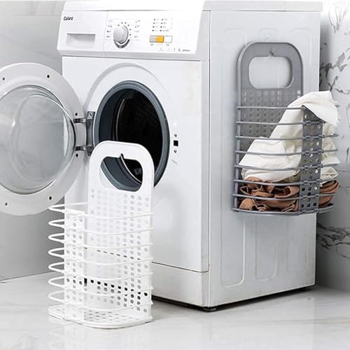 Image of Plastic Laundry Hamper Bag For Bathroom, Bedroom, Kitchen, Home, Office || Wall Mounted Bathroom Hanging Foldable Laundry Storage Basket For Dirty Clothes, Grey