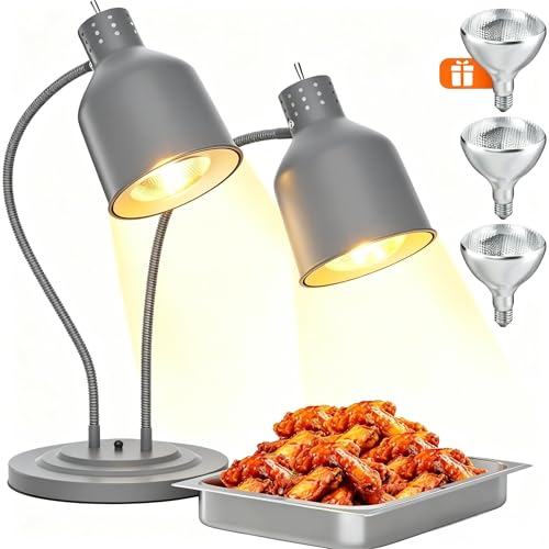 PYY Food Heat Lamp 500W Dual Head Commercial Heat Lamp for Food Heating Food Warmer Heater Portable Electric Warming Lights Gray