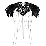 L'VOW Real Black Feather Harness Lace Collar Necklace Bib Halloween (X- Black)