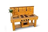 Noble Toys XL Cedar Outdoor Mud Kitchen Centered with Backsplash, Wood Faucet and Oven for Toddlers Kids | Pretend Play Table | Sensory Table | Outside Playset | Real Wooden Kitchens | Preschool