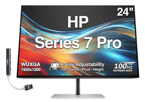 Image of HP Series 7 Pro 24 inch WUXGA IPS Monitor | 5ms Response Time, Anti Glare, Flicker Free, Tilt, Swivel, Pivot, VESA Mount (100mm), Displayport, HDMI, Black /Silver Color