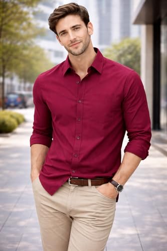 Image of Tagas Men's Shirt|Men's Everday Regular Fit Solid Shirt | Cotton Rich |Men's Washed Cotton Twill Casual Shirt - Regular Fit|(Available in Plus Sizes)