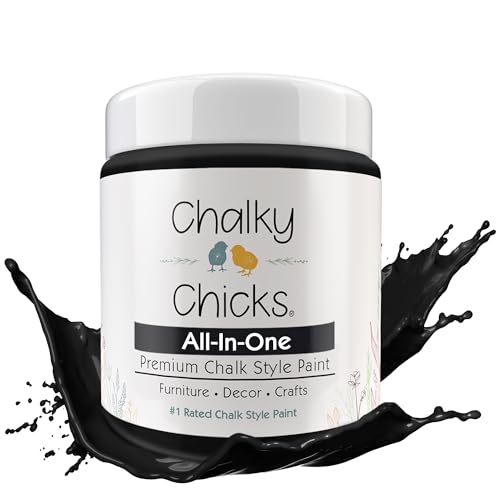 Chalky Chicks 4 Fl Oz Matte Starless Night Black Chalk Paint for Furniture Without Sanding - No Prep Furniture Paint No Sanding All in One for Crafts, Wood, Cabinet, Walls, Metal, Dresser, Farmhouse