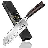 CHEFBUD Japanisches Santoku Messer 7 inch Kochmesser Deutsche Karbon-Edelstahlmesser 17cm Sushi Messer Küchenmesser Extra Scharfe Messerklinge mit Ergonomischer Griff für Haus und Restaurant