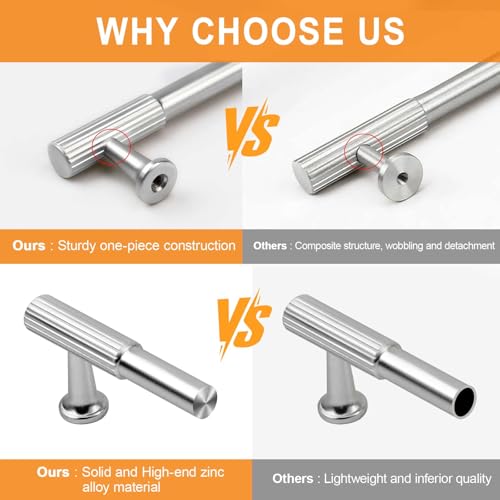 VEHCIL 20 Pack Cabinet Handles and Knobs, Kitchen Drawer Dresser Pulls, Cabinet Hardware for Cupboard Furniture, Solid Zinc Alloy, Brushed Nickel, 7.5" Hole Centers — view 3