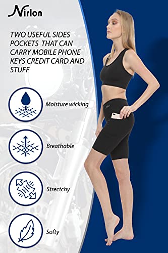 Nirlon Biker Shorts With Pockets - Biker Shorts Women Workout Shorts For Gym & Yoga Shorts For Women Cotton Biker Shorts Women High Waisted Regular & Plus Size Biker Shorts (L, Black) #TOP2