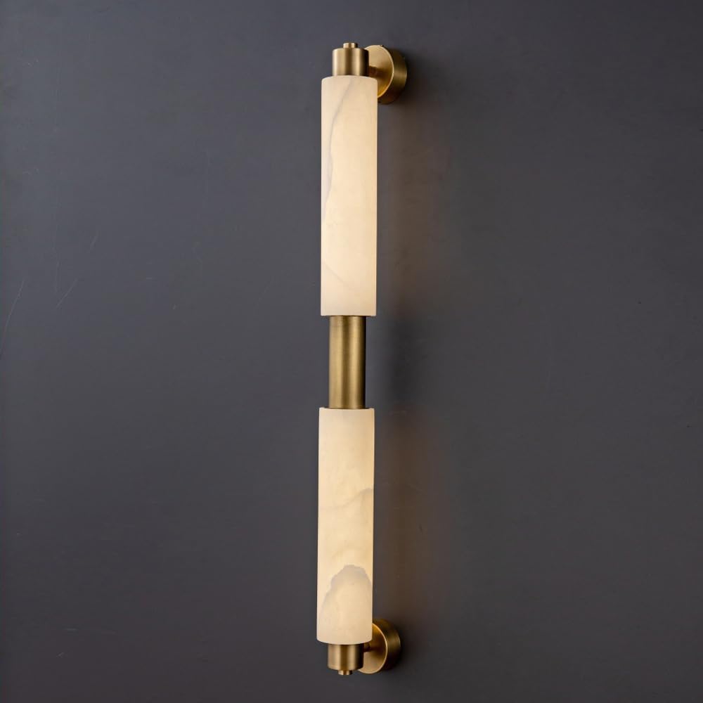 SSBHDM 27.5 Inch Long Alabaster Wall Light, Hardwired LED Light Source Wall Sconce, Nordic Industrial Style Wall Lamp, Restaurant Living Room Balcony Wall Mounted Light Fixtures
