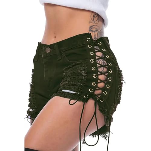 WOYUANSHA Short Jogging Femme Déchiré Côté Pansement Short en Jean Mode Sexy Jean Short Bar Vêtements Short XXL Armygreen