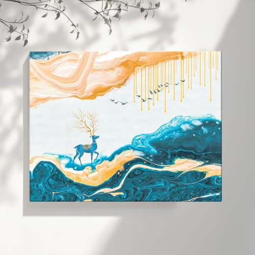 Image of ArtX Canvas Deer Painting, Big Size Scenery, Abstract Painting, Painting for Living Room Bedroom, Multicolor, Nature, 58.0 X 45.0 cm, Set of 1