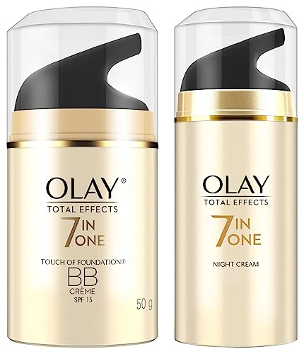 Image of Olay Day Cream Total Effects 7 in 1 BB Cream SPF 15, 50g And Olay Night Cream Total Effects 7 in 1, Anti-Ageing Moisturiser, 50g