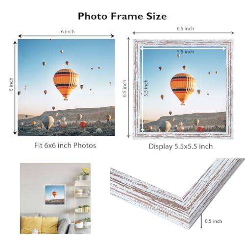 Image of JCJMY 6x6 Picture Frame for Wall Hanging or Tabletop, Wall Mounting Horizontally or Vertically, 6 x 6 Square Wall Gallery Poster Photo Frame with Shatter Resistant Plexiglass, Rustic White
