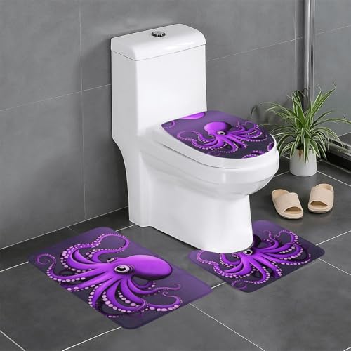 Tapis de bain pieuvre violet séchage rapide ensemble antidérapant 3 pièces - 2