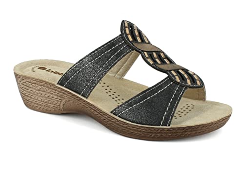 inblu Damen Pantoletten mit doppeltem Band und Strass Schiebe-Sandalen,...