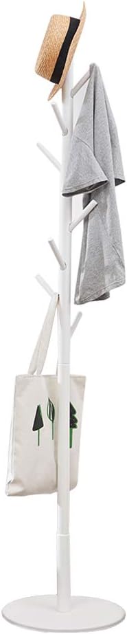 Vicllax Free Standing Coat Rack 8 Hooks Wood Clothes Hanger Stand Coat Tree (White)