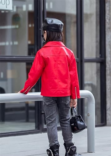 Boys Girls Trendy Stand Collar PU Leather Moto Jacket Leather Top Coat 3-12Years2