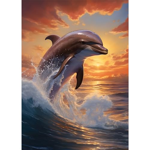 DPHERO 5D Bricolage Dauphin Diamond Painting, DIY Broderie Coucher de soleil Diamant Painting Kit Complet,Dauphin Peinture Diamant Artisanat Point de Croix...