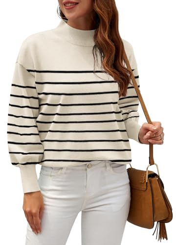Image of WEACZZY Women's Sweater Mock Neck Long Lantern Sleeve Lightweight Knit Tops