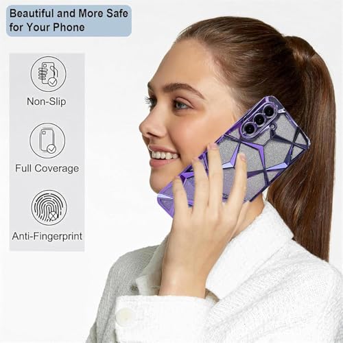 Image of VONZEE Gradient Glitter Case for Samsung A36, Luxury Electroplated 3D Cube, Diamond Bling Shiny Soft TPU Clear Shockproof Case Women Girls Protective Phone Cover (Deep Purple)