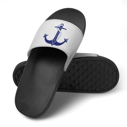 Nautical Navy Blue Anchor on White Slippers for Women Rubber Slides Womens Sandal Slippers4