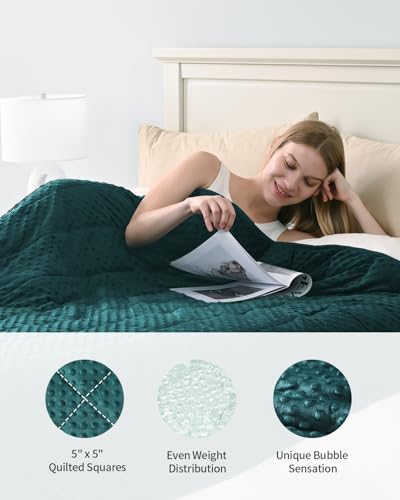 Image of Mr. Sandman Weighted Blanket for Adults Queen Size 20 lbs, Soft Cooling Heavy Minky Blanket for Sleep, Washable Throw Blanket with Glass Beads, 60 x 80 Inches, Dark Green
