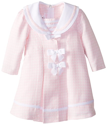 Baby-Girls Newborn Pink Triple Bow Jacquard Houndstooth Dress/Coat Set (3-6 Months, Pink)