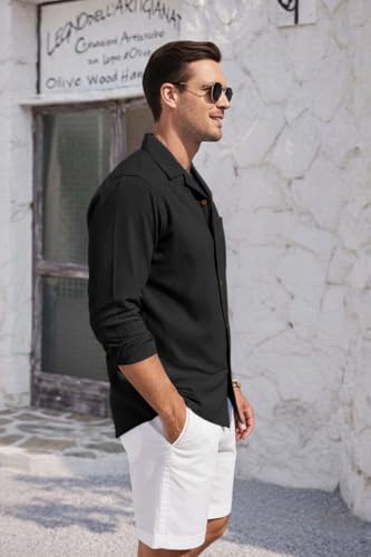 Image of Zombom Men's Cotton Blend Shirt with Full Sleeves Solid Pattern Cuban Collar Neck Line Regular Fit and Standard Length | Solid Shirt for Man Cotton | Shirts for Mans