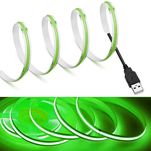 Image of MDee】COB LED Strip Lights Green 1.64ft /0.5m USB Powered 5V Flexible LED Tape Lights with USB Connector CRI 90+ 800LM /m 320LEDs /m for Indoor and Outdoor Decor(Green1.64ft /0.5m)