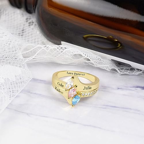 10K/14K/18K Gold Natural Diamond Personalized Birthstone Rings for Women Custom 1-3 Names Infinity Promise Ring Engraved Engagement Ring for Mom Wife3