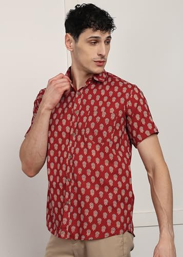 Image of BLOCKS OF INDIA Cotton Hand Block Print Half Sleeves Summer Shirt for Men