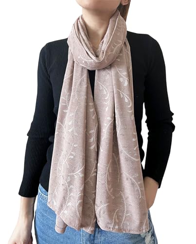 stylesilove Women Shimmering Jacquard Floral Scarf Silver Thread Flower Scarves Ultra Lightweight Soft Shawl Neck Wraps