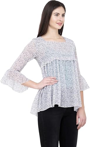 Image of POPWINGS Printed Chiffon Peplum Tops for Women