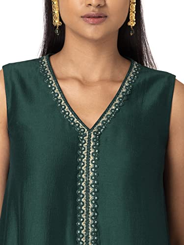 Image of Indya Women's Green Lace Detailed High Low Kurta