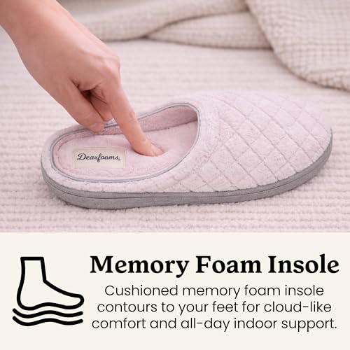 Dearfoams Womens Leslie Washable Memory Foam Terry Clog With Wide Widths Slipper, Fresh Pink, 5-6 US