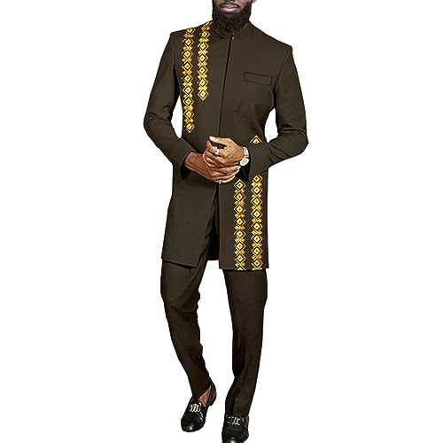 African Suits for Men Slim Fit Embroidery Blazer and Pants 2 Piece Set Formal Suit Dashiki Outfits