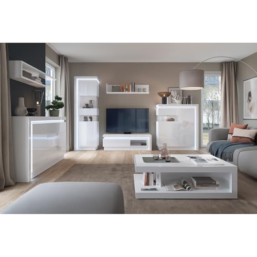 Lomadox Modernes Wohnzimmer Komplett Set in weiß Hochglanz, 7-teilig, inkl. Beleuchtung Lomadox Modernes Wohnzimmer Komplett Set in weiß Hochglanz, 7-teilig, inkl. Beleuchtung