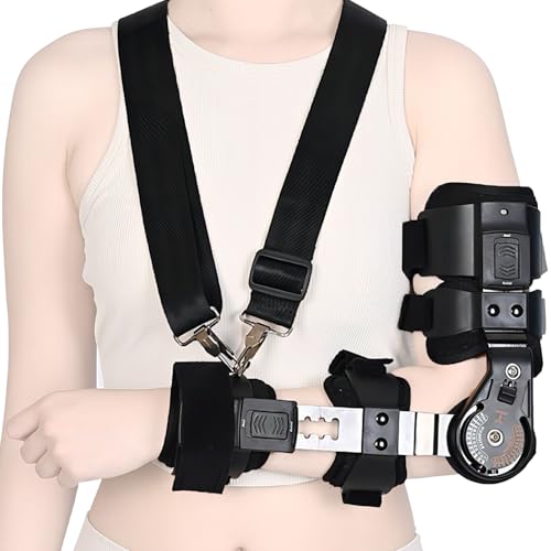 Cozyara Ortesis de Codo Ajustable con Bisagra – Férula de Codo Postoperatoria con Correa Hombro, Soporte Ortopédico para Fractura, Tendinitis, Lesión de Ligamentos y Rehabilitación (Izquierda)