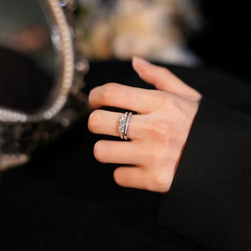 3 Stone 1.1 Carat Moissanite Engagement Ring Set with Wedding Band, 925 Sterling Silver Set Stacking Rings for Women4