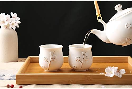 Dujust Japanese Tea Set, White Porcelain Tea Set with 1 Teapot Set, 6 Tea Cups, 1 Tea Tray, 1 Stainless Infuser, Cute Asian Tea Set for Tea Lover/Women/Men (Plum in Golden)