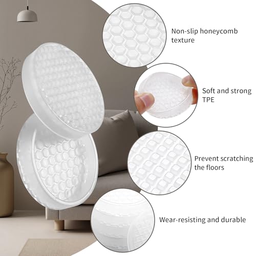 Image of Ezprotekt Non Slip Furniture Pads, 12 Pcs 2 inch Anti Slip Rubber Caster Cups, Anti Skid Furniture Coasters for Hardwood Floors, No Slide Furniture Gripper, Furniture Stoppers to Prevent Sliding (Clear)