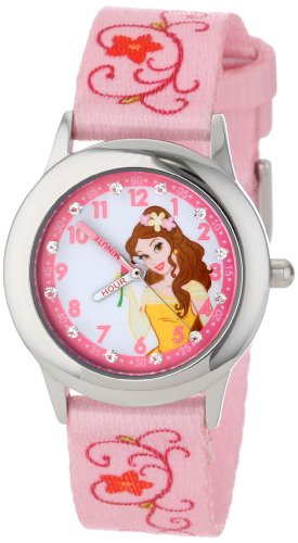 Disney Kids' W001039 Belle Glitz Stainless Steel Printed Strap Watch