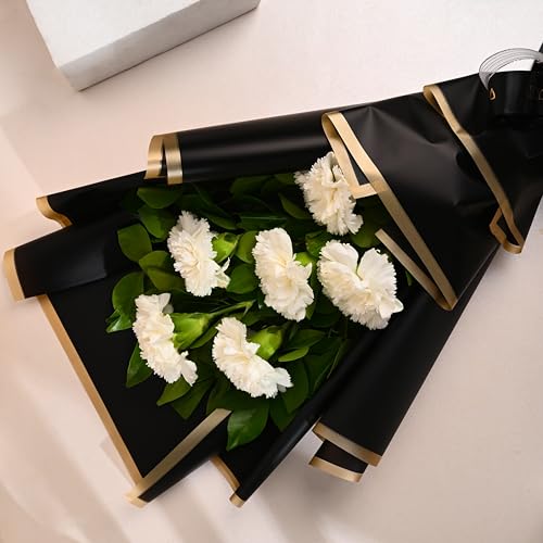Image of FlowerAura Premium Fresh Live Flower Bouquet of 6 White Carnations In Designer Paper Gift For Birthday | Anniversary | Love | Home Decor | Fathers Day Gift For Dad (Same Day Delivery)