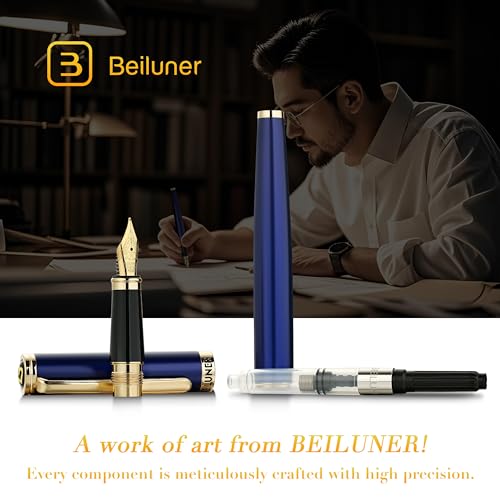 Image of BEILUNER Blue Fountain Pen,Stunning Luxury Pens with 24K Gold Finish, Gorgeous 24K Gilded Nib(Medium), Fancy Pen Gift for Men&Women -Ink Converter-Elegant, Reliable,Nice Pen for Writing