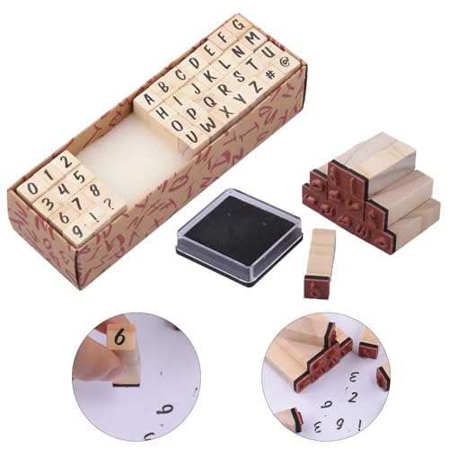 Wooden Rubber Stamps Kit, 40 Pcs Wooden Alphabet Stamps Kit Capital Letter, Numbers and Symbol Mini Letter Stamps and Ink Pad Set for Card Making, Arts Craft, Scrapbooking