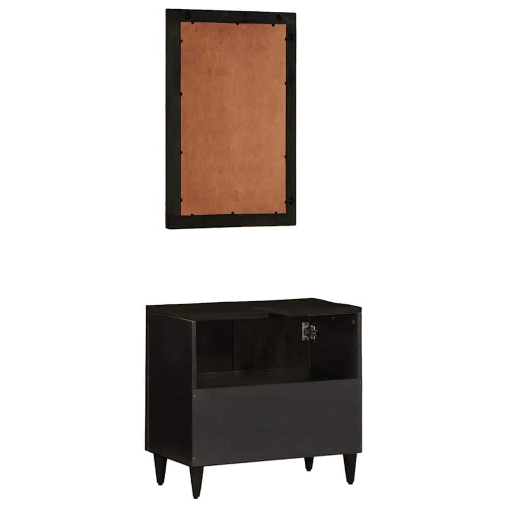 Lot de 2 meubles de salle de bain en bois massif de manguier avec meuble de lavabo et miroir mural, ensemble de meubles de salle de bain imperméables avec espace de rangement, idéal pour les