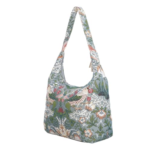 Signare Gobelin Hobo Torba na ramię torebka dla kobiet z wzorem ogrodowym, Strawberry Thief Grey, Rozmiar Uniwersalny