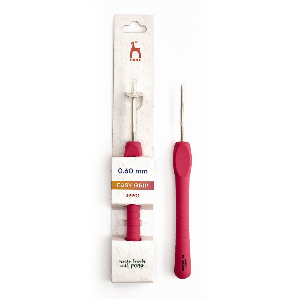 Pony Easy Grip Steel Crochet Hook with Flat Finger/Thumb Rest - 0.6mm