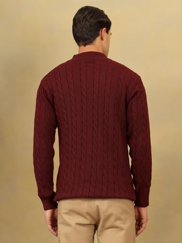 Image of Kvetoo Men's Wool High Neck Zipper Sweater, Full Sleeve Cable Knit Quarter Zip Winter Pullover