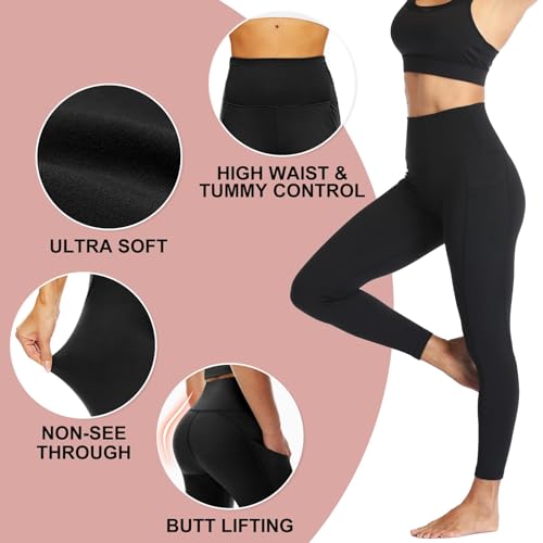 NexiEpoch Pacote com 4 leggings femininas – Calça capri de ioga preta macia com controle de barriga