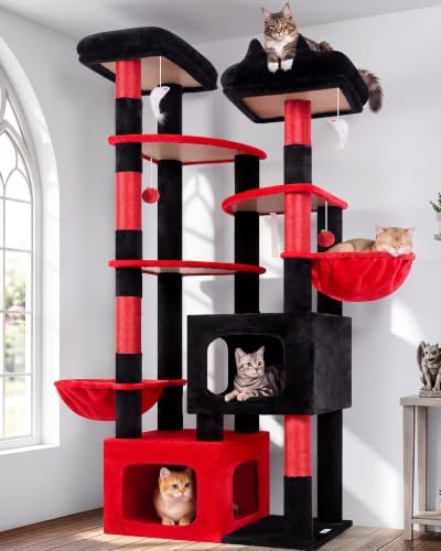 Globlazer S74E Kratzbaum XXL 189 cm mit 2 Extragroße Höhle für Große Katzen | Stabil Katzenbaum mit Mehrere Liegefläche Sisal Kratzfläche Leichter Aufbau Aktivitätskratzbäume für K