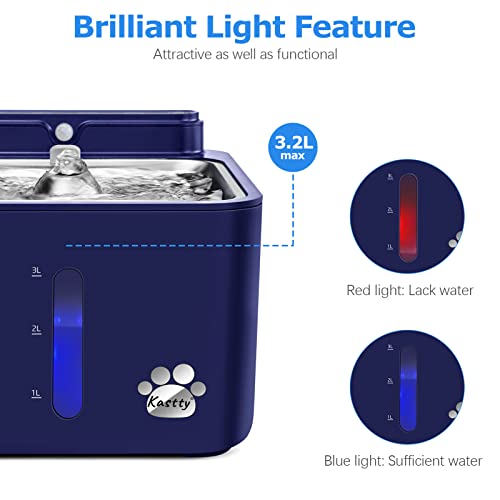 Wireless & Rechargeable Battery Operated Cat Water Fountain, Kastty 108oz/3.2L Larger Quiet Automatic Cat Fountain with Smart 3 Flow Modes+Foodgrade 304 Stainless Steel Dish for Pets Inside or Outdoor - Thumbnail 4